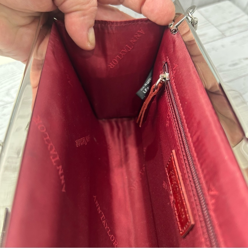 ANN TAYLOR Vintage Genuine Leather Crocodile Red Clutch - Picture 9 of 15